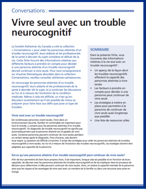 Conversations : Vivre seul avec un trouble neurocognitif - couverture