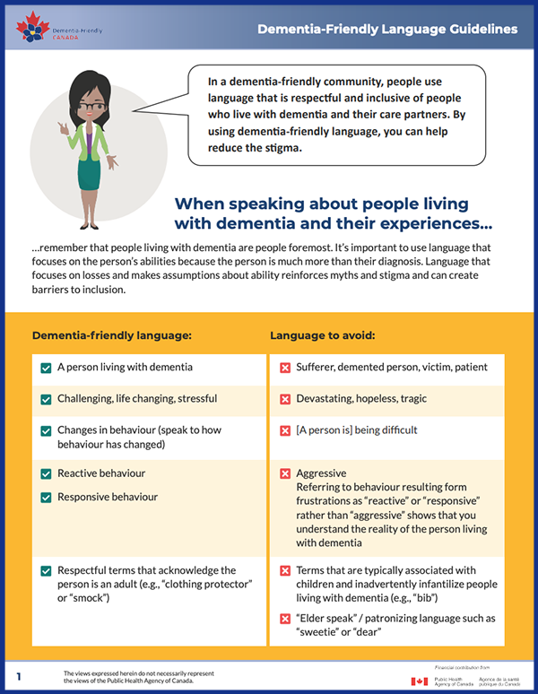 Dementia-Friendly Canada - Dementia-Friendly Language Guidelines - cover