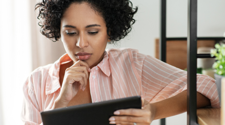 Woman looking at a tablet