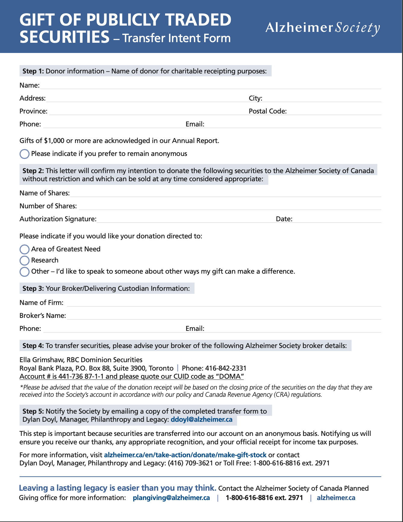 Gift of Publicly Traded Securities Form - Cover