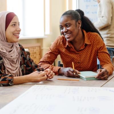 Two women smiling