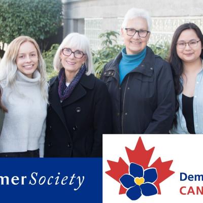 A group of women of all ages are standing together and smiling. Below them, the texts "Alzheimer Society" and "Dementia-Friendly Canada" are visible.